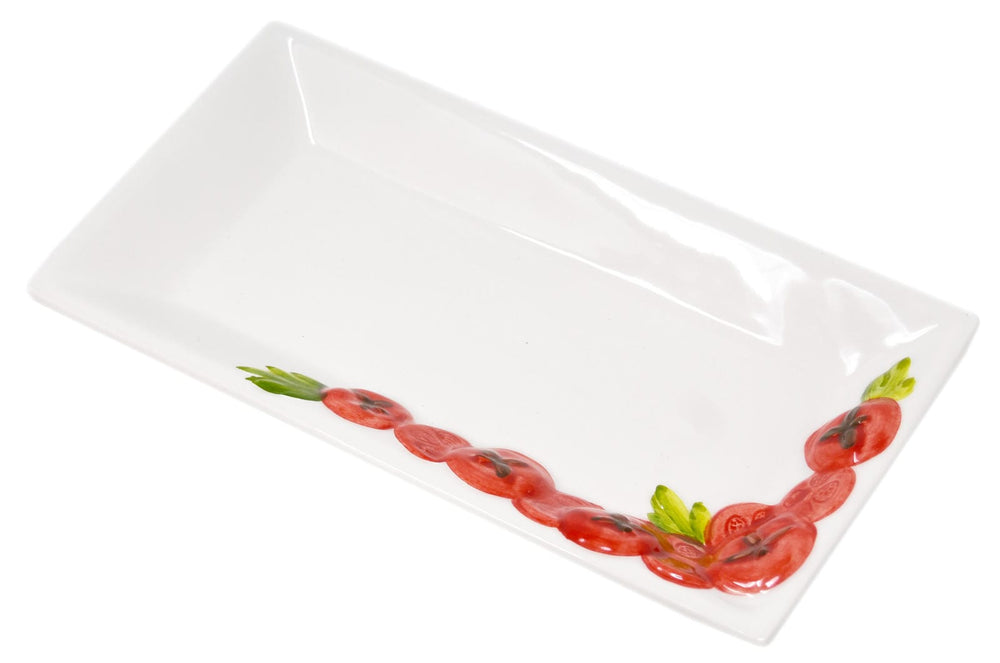 Handgemachte Rechteckige Servierplatte aus Italienischer Keramik im Tomatendesign, Servierteller 24x13 cm
