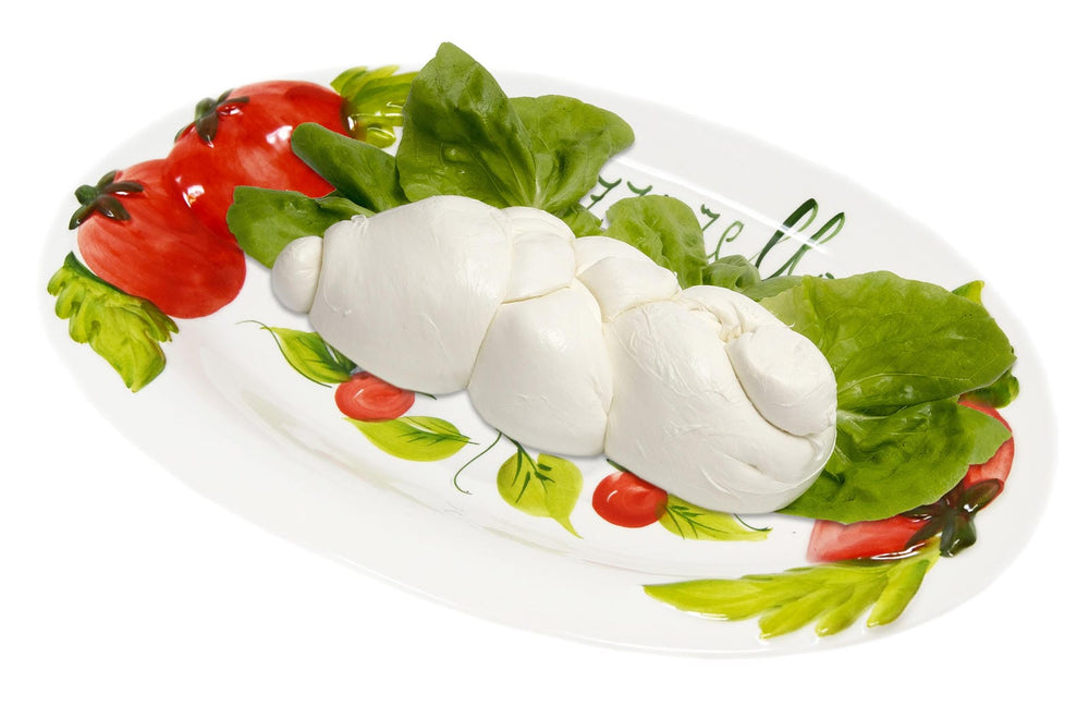 Handgemachte Ovale Servierplatte im Tomate Mozzarella Design aus Italienischer Keramik, Servierteller 31x20 cm, 3 cm tief