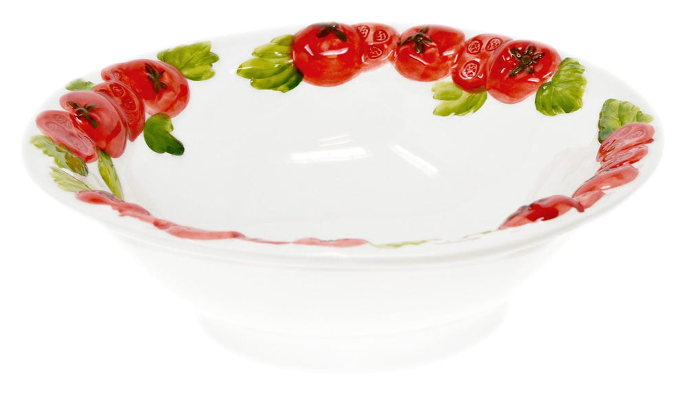 Handgemachte Salatschale aus Italienischer Keramik, Schüssel im Tomaten Design, Runde Servierschüssel 27 cm, Tief 6 cm