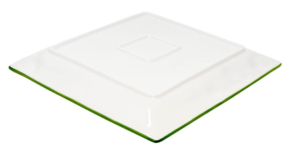 Eckige Aufschnittplatte Keramik, Handgemachter Servierteller 27x27 cm, Gourmetplatte Design: Tomate Olive