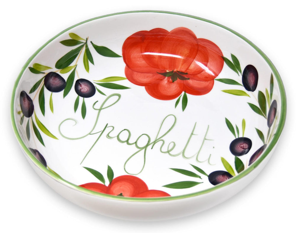 Handgemachte Nudelschale aus Italienischer Keramik im Tomatendesign, Runde Pastaschüssel 28 cm, 7 cm tief