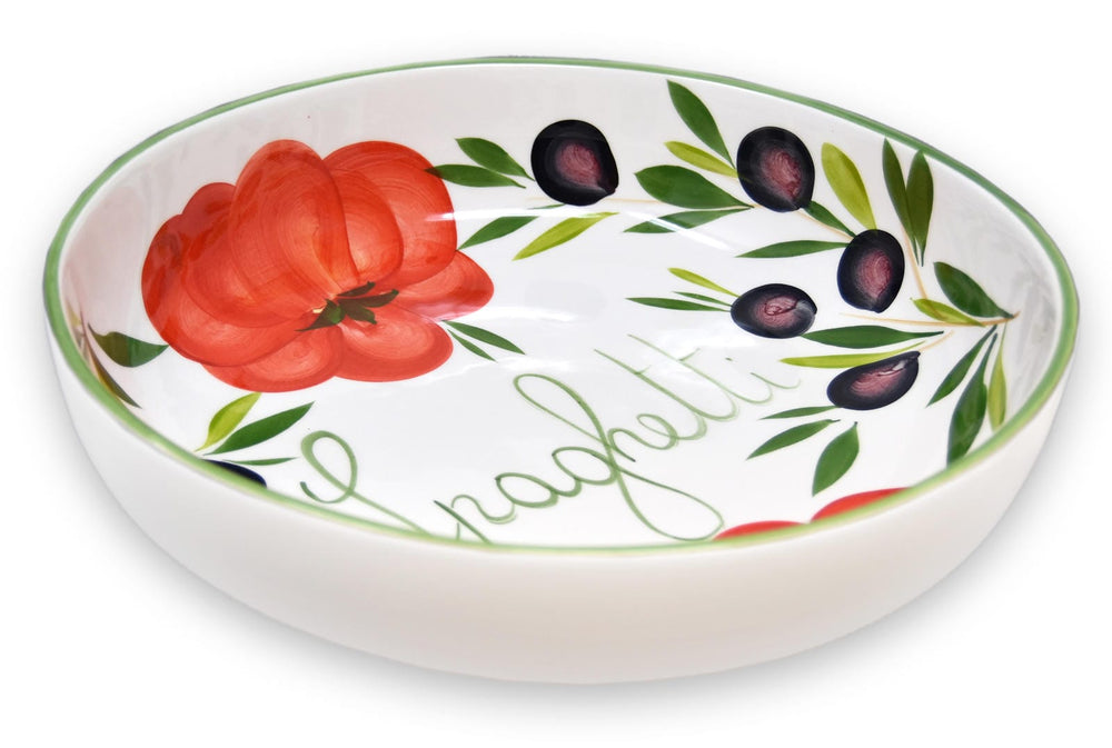 Handgemachte Nudelschale aus Italienischer Keramik im Tomatendesign, Runde Pastaschüssel 28 cm, 7 cm tief