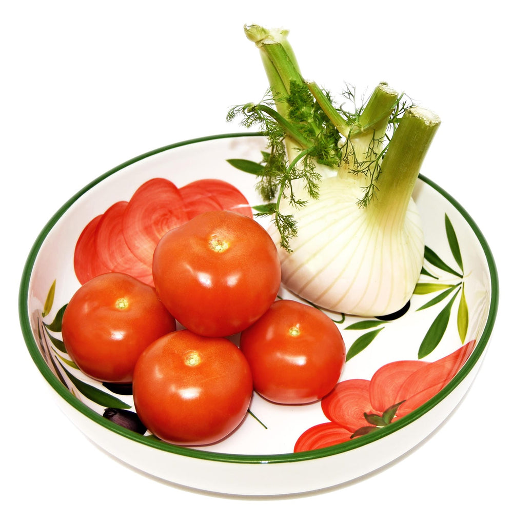 Handgemachte Nudelschale aus Italienischer Keramik im Tomatendesign, Runde Pastaschüssel 28 cm, 7 cm tief