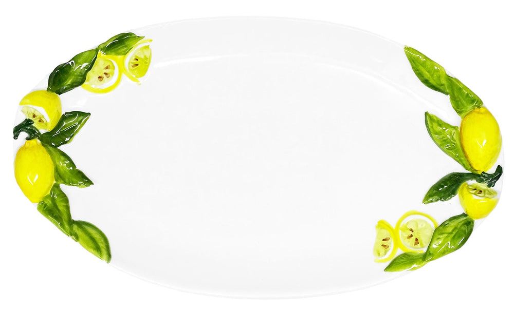 Handgemachte Ovale Servierplatte aus Italienischer Keramik im Zitronendesign, Servierteller 34x19 cm