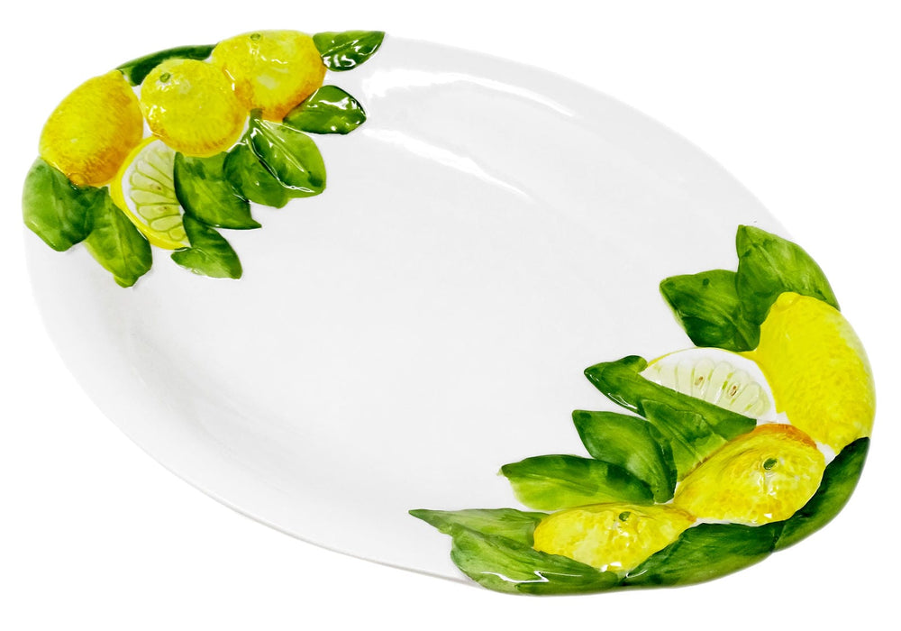 Handgemachte Ovale Keramikschale im Zitronendesign aus Italienischer Keramik, Servierschale 38x26 cm, 6 cm tief