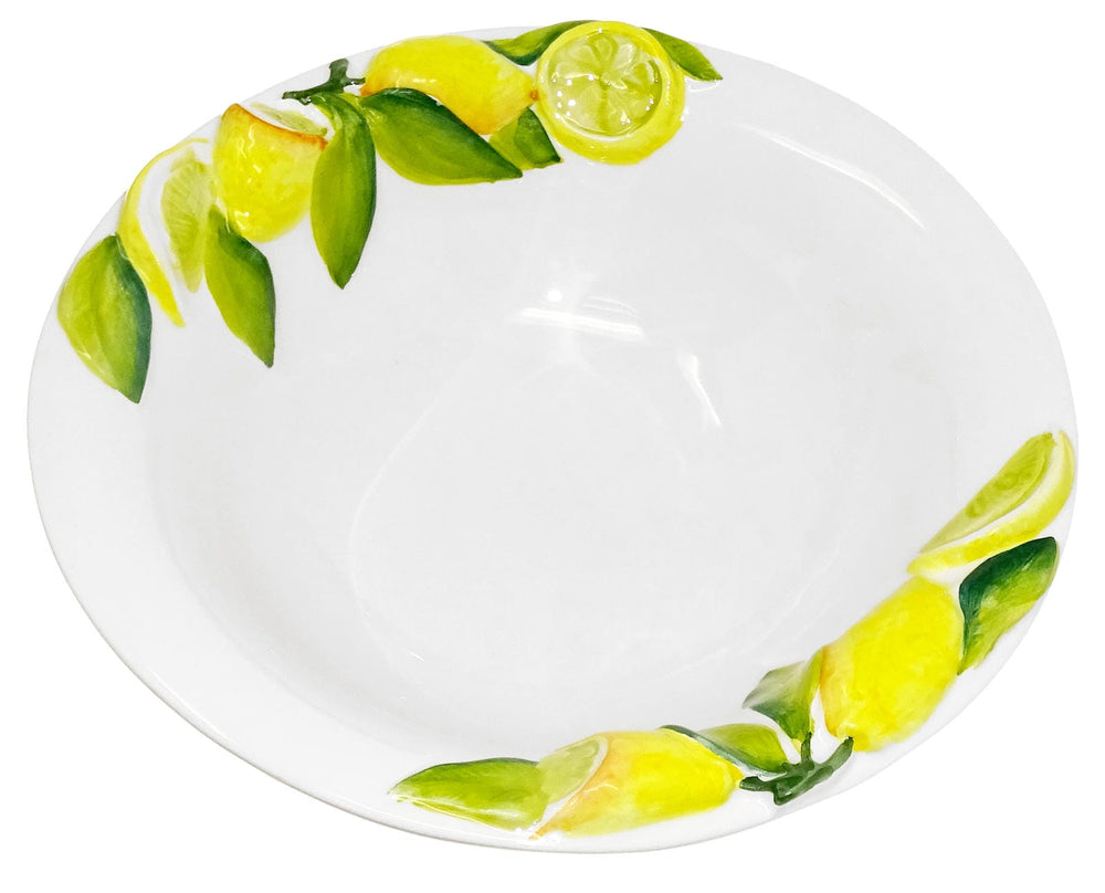 Handgemachte Runde Salatschüssel aus Italienischer Keramik im Zitronendesign, Keramikschale 26 cm