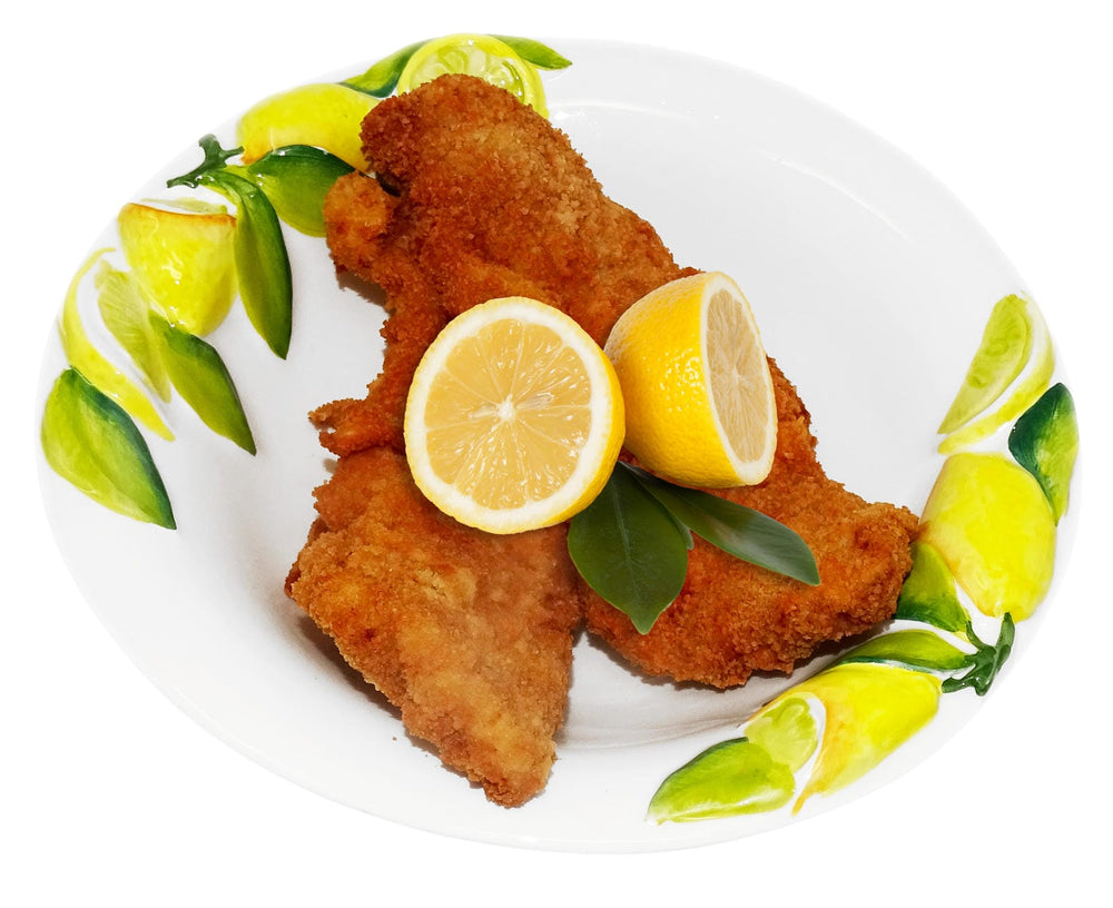 Handgemachte Runde Salatschüssel aus Italienischer Keramik im Zitronendesign, Keramikschale 26 cm