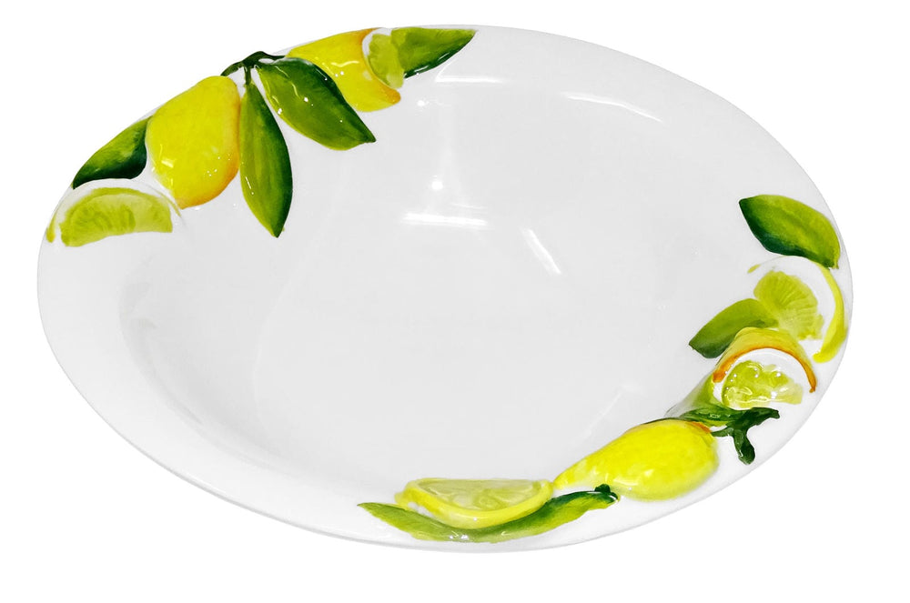 Handgemachte Runde Salatschüssel aus Italienischer Keramik im Zitronendesign, Keramikschale 26 cm