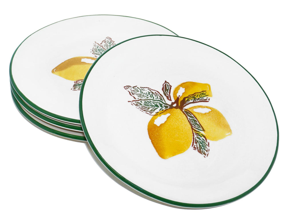 Servierteller Zitrone gelb, 4er Tellerset Keramik 25 cm Ø, flache Speiseteller rund
