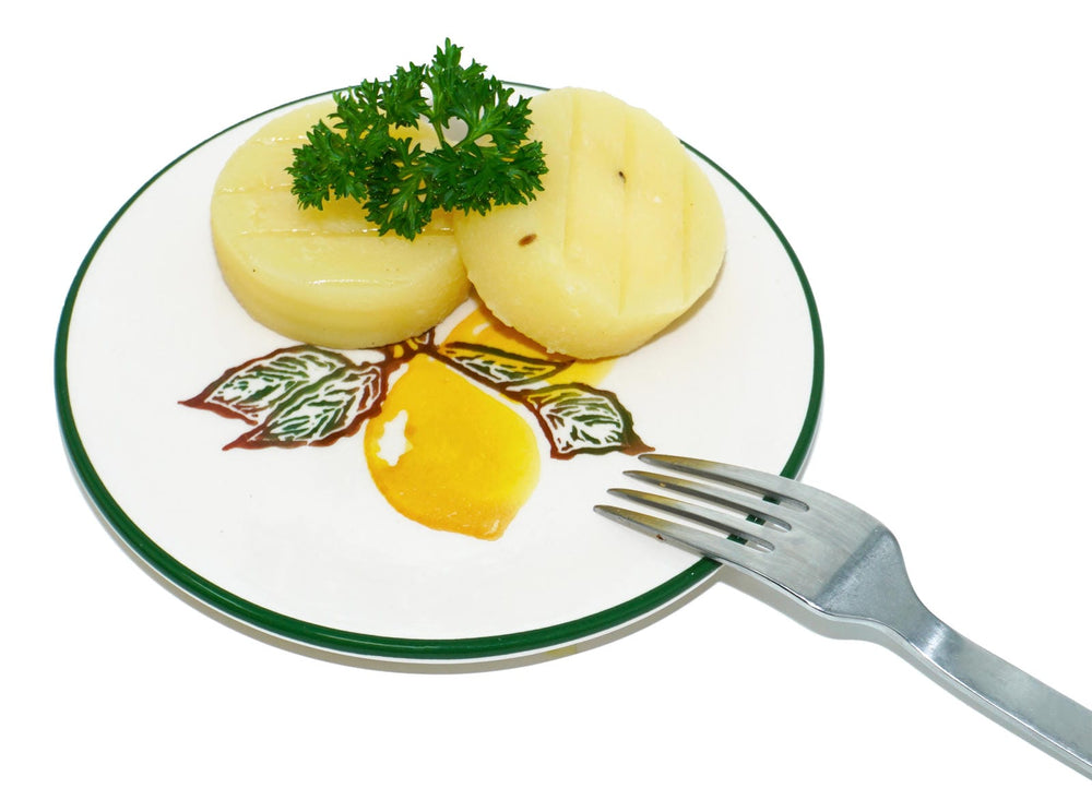 flache Brotteller 15 cm Ø, Teller Keramik Set 4 teilig, Dessertteller gelb Zitrone