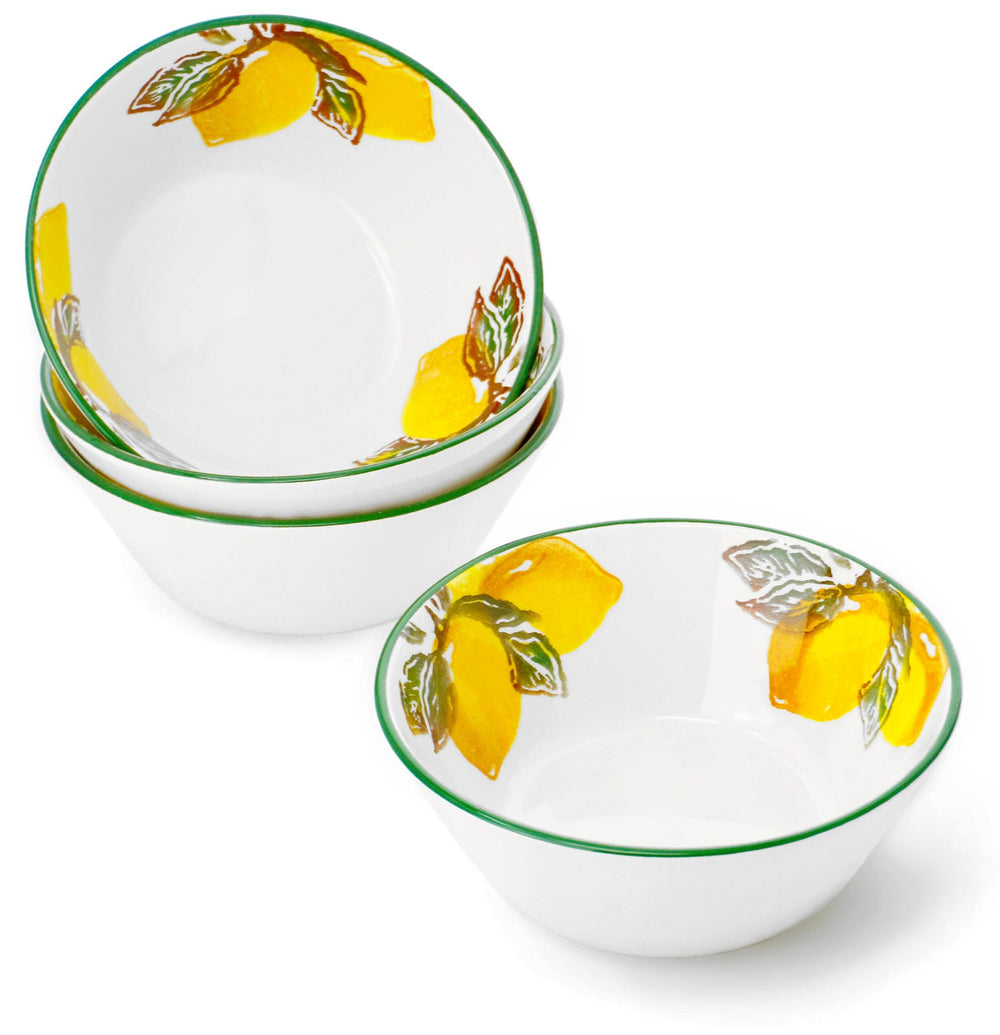 Schalen Keramik rund, 4er Set Salatschalen gelb Zitrone, Frühstücksschüsseln tief 14 cm Ø