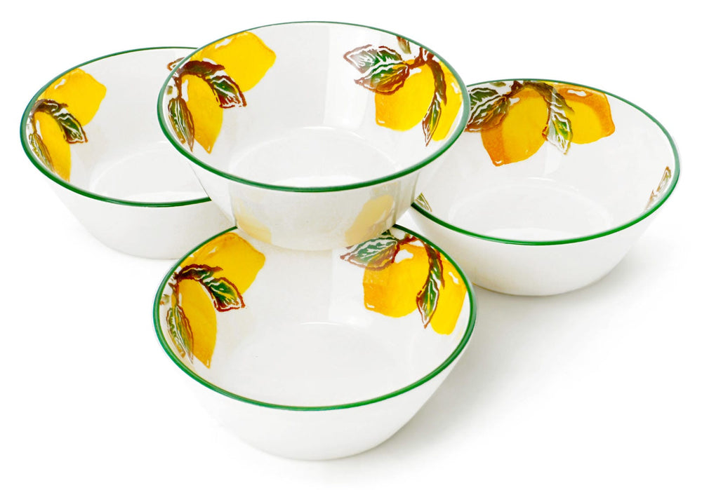 Schalen Keramik rund, 4er Set Salatschalen gelb Zitrone, Frühstücksschüsseln tief 14 cm Ø