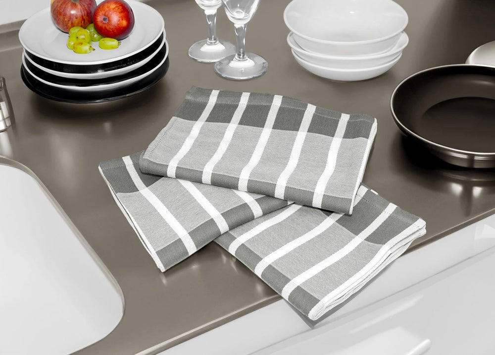 Geschirrhandtücher 3er Set 50x70 cm, Grau - Weiß