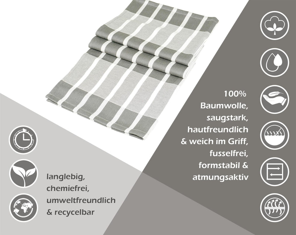 Geschirrhandtücher 3er Set 50x70 cm, Grau - Weiß