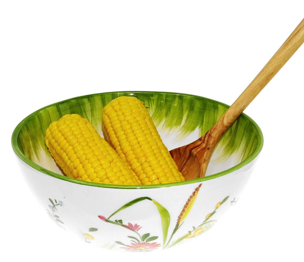 Handgemachte Salatschüssel mittel, Italienische Keramik Schüssel mit Blumenwiesen Muster, Salat Schale Rund 22 cm