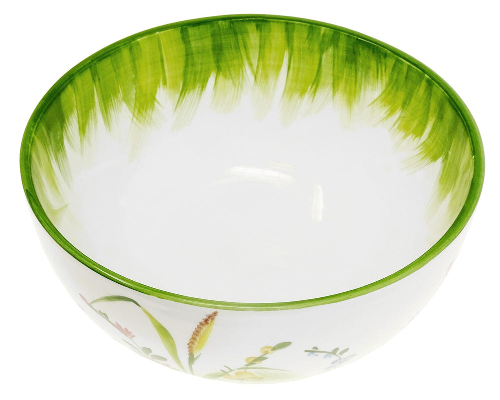 Handgemachte Salatschüssel mittel, Italienische Keramik Schüssel mit Blumenwiesen Muster, Salat Schale Rund 22 cm