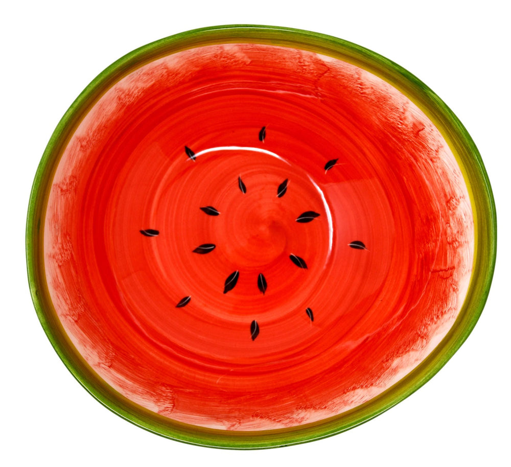 Handgemachte Obstschale Melone, Servierschale aus Italienischer Keramik in Melonenoptik, Runde Salatschüssel 24 cm