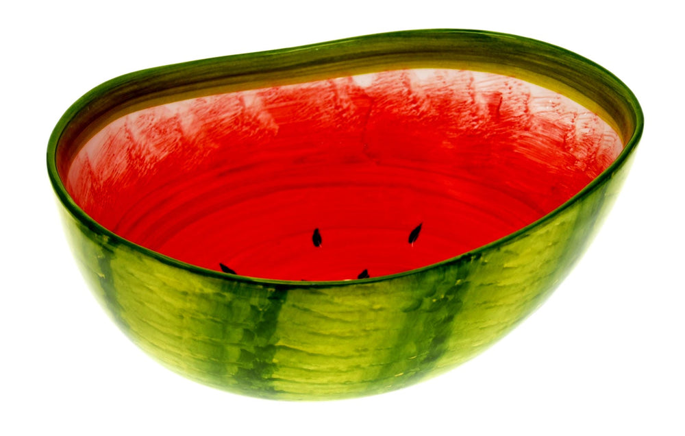 Handgemachte Obstschale Melone, Servierschale aus Italienischer Keramik in Melonenoptik, Runde Salatschüssel 24 cm