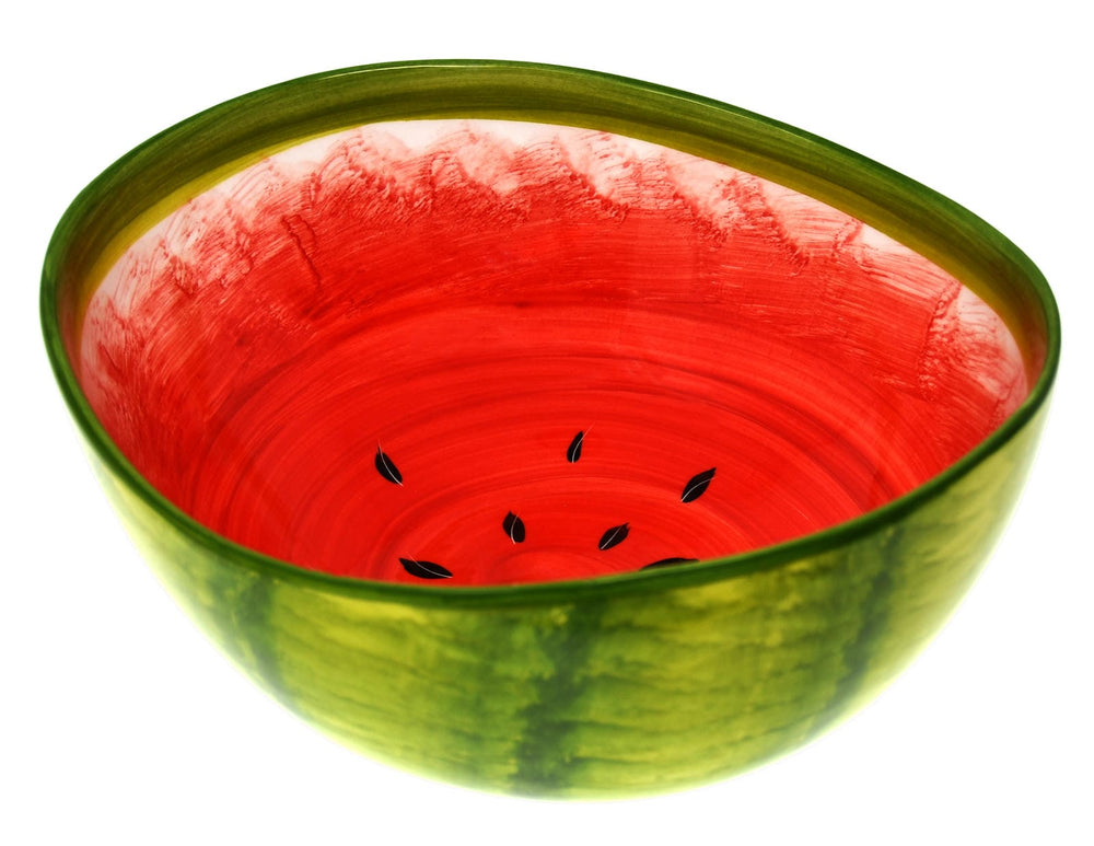 Handgemachte Obstschale Melone, Servierschale aus Italienischer Keramik in Melonenoptik, Runde Salatschüssel 24 cm