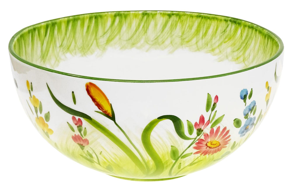 Handgemachte Große Salatschale, Pastaschüssel mit Blumenwiesen Muster, Italienische Keramik Schale 27 cm