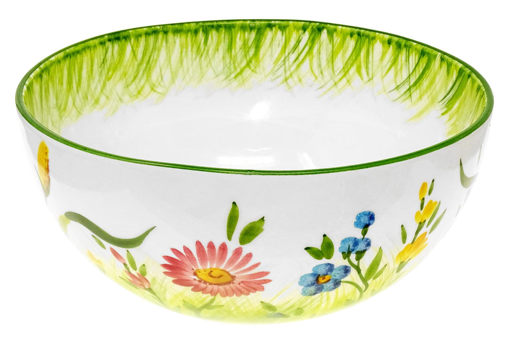 Handgemachte Große Salatschale, Pastaschüssel mit Blumenwiesen Muster, Italienische Keramik Schale 27 cm