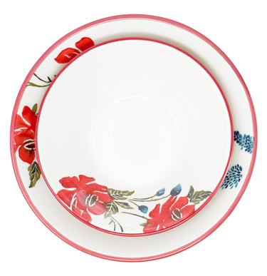 Salatschüssel Keramik Set 2 teilig, Schüssel bunt Mohnblume 18 cm Ø, Suppenschale tief 23 cm Ø
