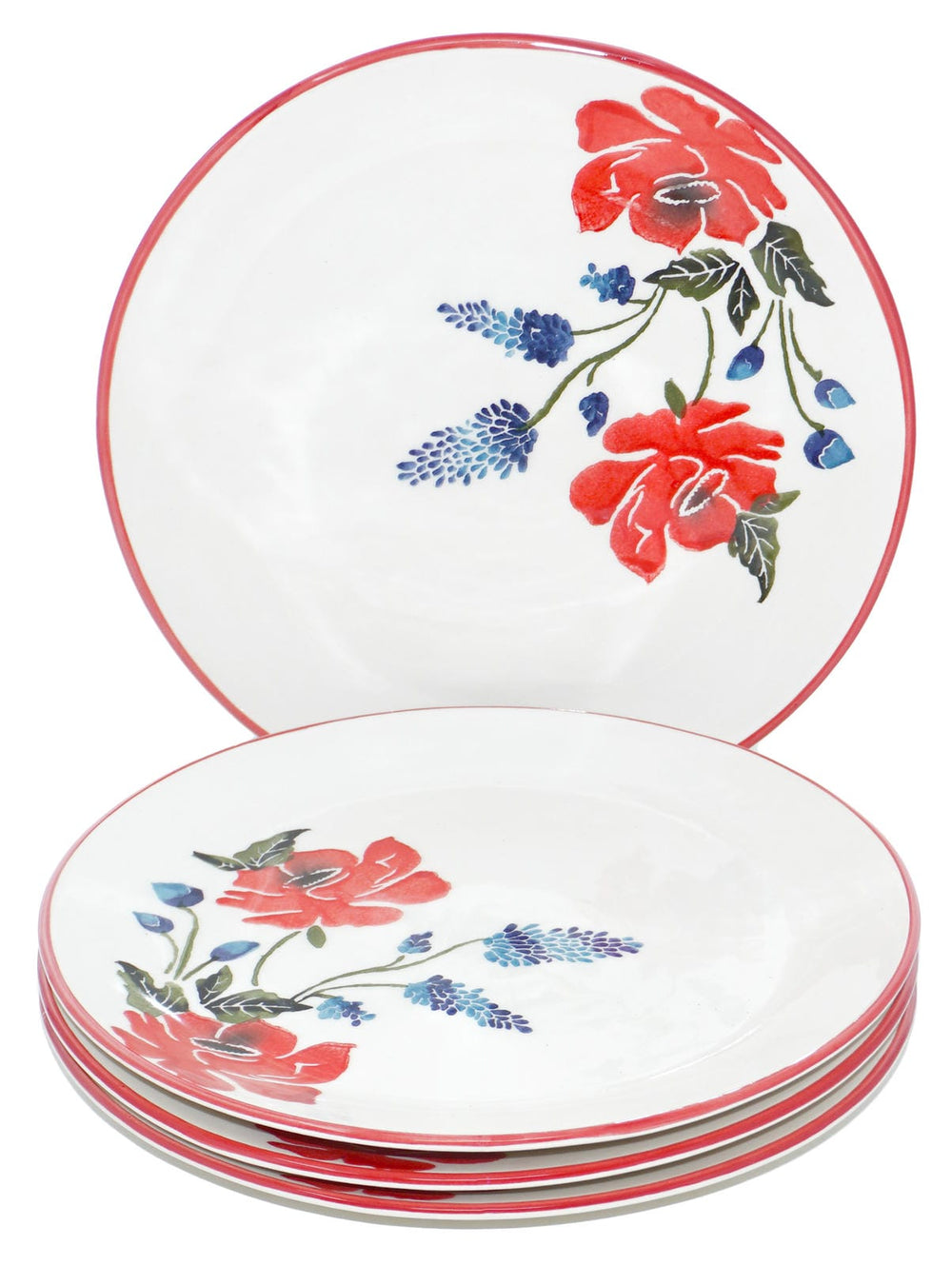 Essteller Set 4 teilig, Keramik Teller bunt Mohnblume, Servierteller groß rund 25 cm Ø