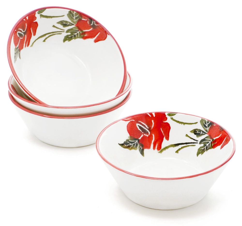 Müslischüsseln bunt Mohnblume, 4x Servierschalen rund, Keramik Suppenschüsseln 14 cm Ø