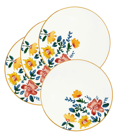 Teller Set 4 teilig, Speiseteller bunt Blütenfest, große Servierteller rund 25 cm Ø