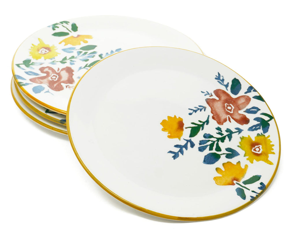 Teller Set 4 teilig, Speiseteller bunt Blütenfest, große Servierteller rund 25 cm Ø