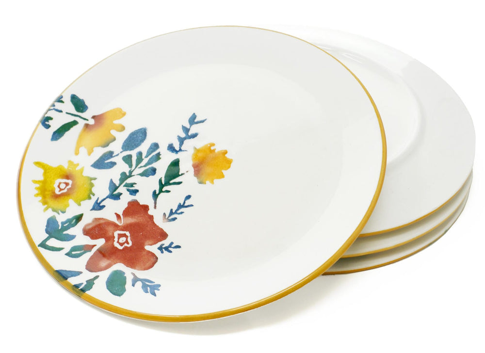 Teller Set 4 teilig, Speiseteller bunt Blütenfest, große Servierteller rund 25 cm Ø