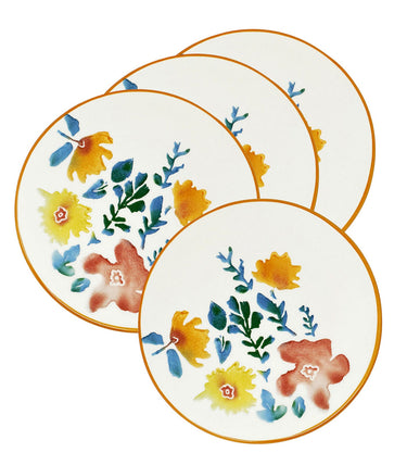 Teller bunt Blütenfest, Kuchenteller 4er Set 19 cm Ø, runde Abendbrotteller Keramik