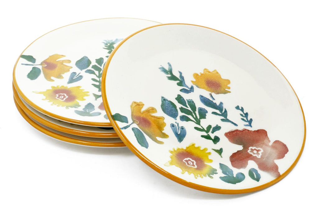 Teller bunt Blütenfest, Kuchenteller 4er Set 19 cm Ø, runde Abendbrotteller Keramik