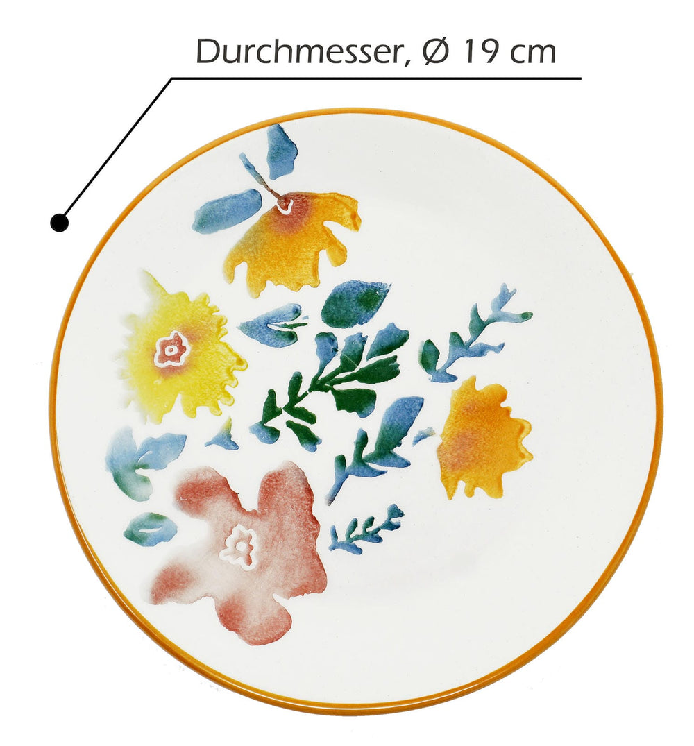 Teller bunt Blütenfest, Kuchenteller 4er Set 19 cm Ø, runde Abendbrotteller Keramik