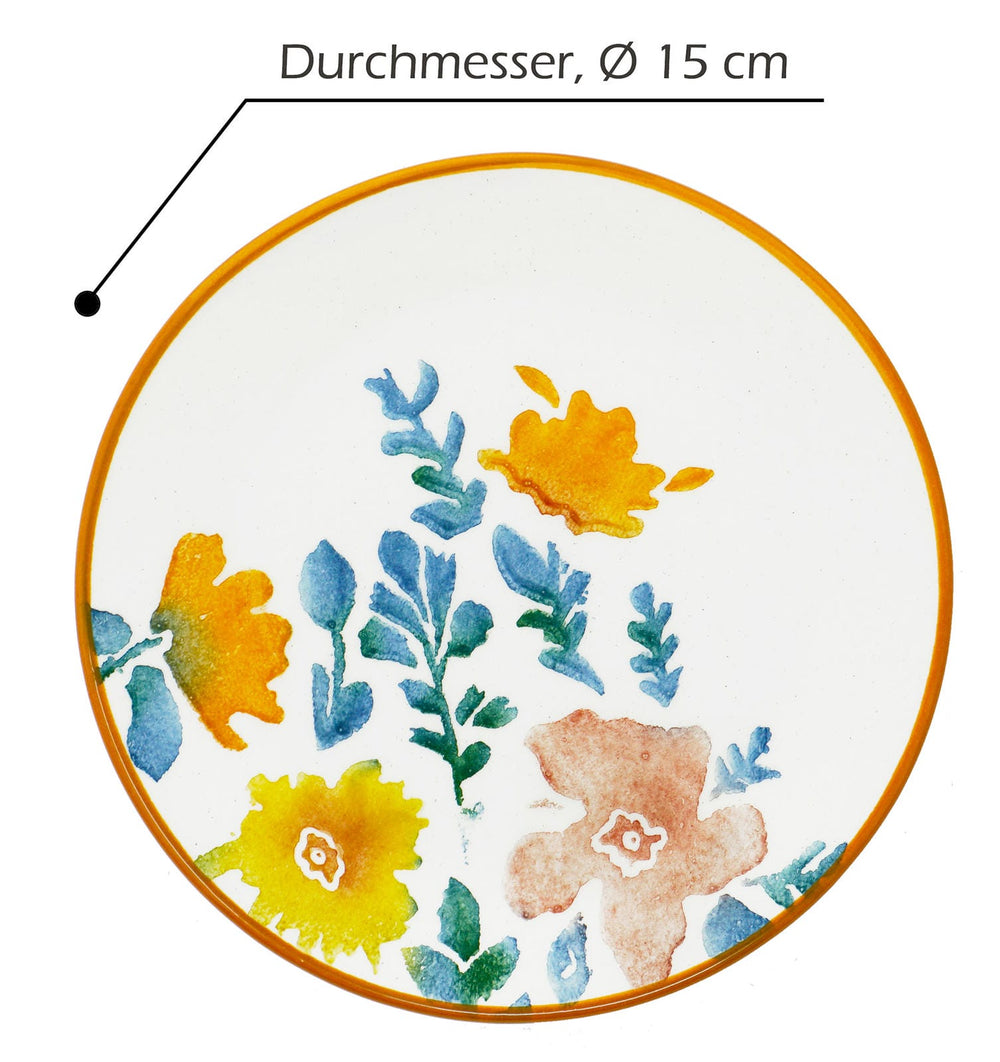 Speiseteller Keramik bunt, 4er Teller Set 15 cm Ø, Vorspeisenteller klein Blütenfest