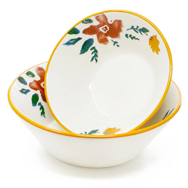 2x Pastaschüsseln Keramik, Servierschale bunt Blütenfest 18 cm Ø, Suppenschale groß 23 cm Ø