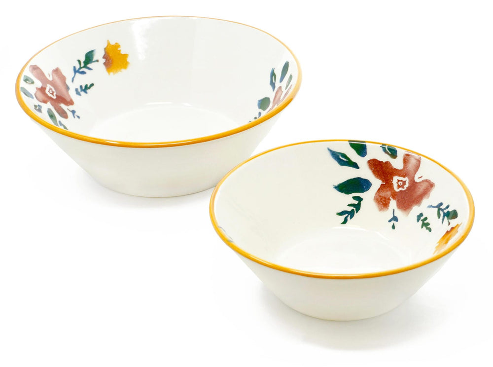 2x Pastaschüsseln Keramik, Servierschale bunt Blütenfest 18 cm Ø, Suppenschale groß 23 cm Ø