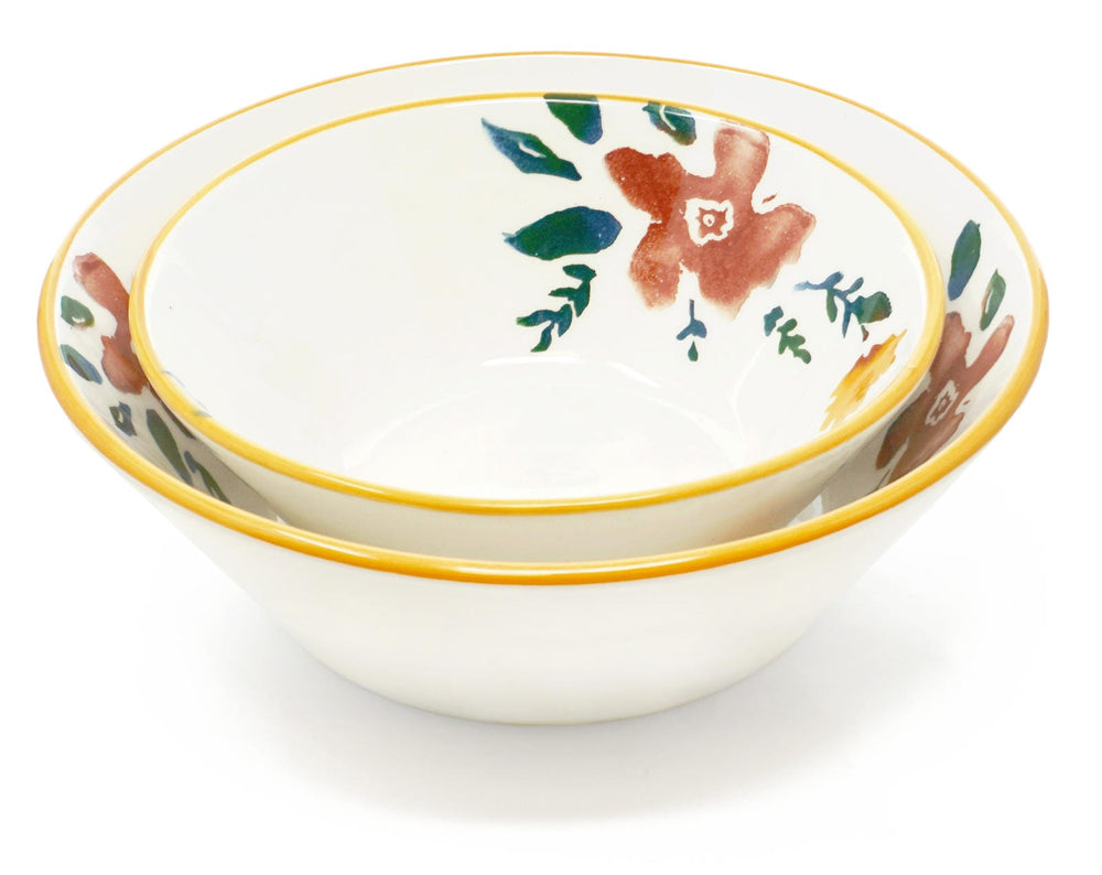 2x Pastaschüsseln Keramik, Servierschale bunt Blütenfest 18 cm Ø, Suppenschale groß 23 cm Ø