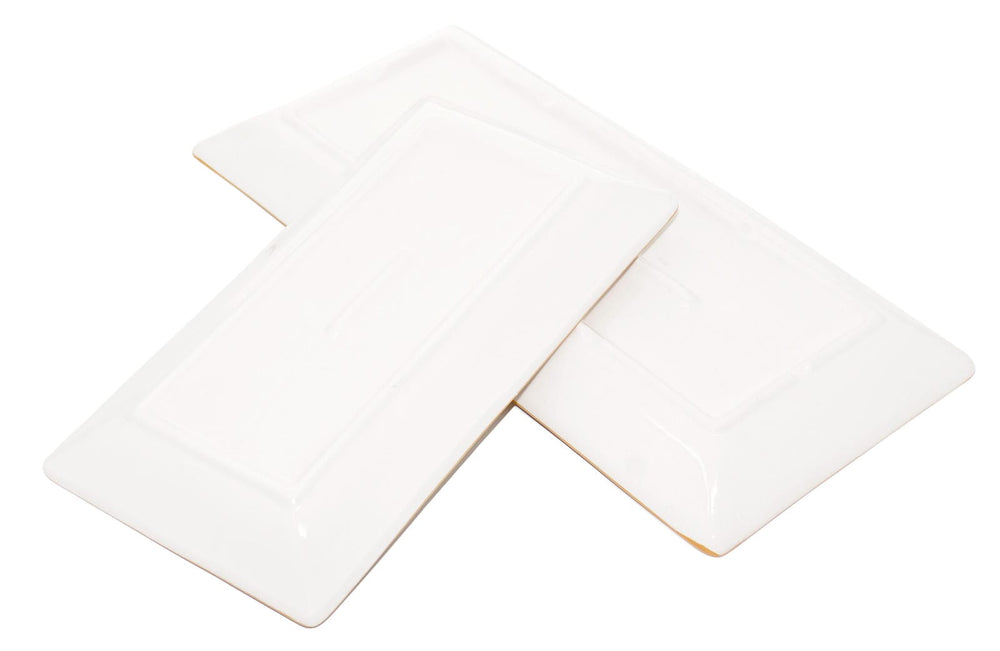 2x Keramikteller eckig, Servierplatte bunt Blütenfest 28x15 cm, Salatteller tief 38x18 cm