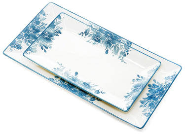 Kuchenplatten blau Enzian, 2er Set Speiseteller 28x15 cm - 38x18 cm, Fleischteller eckig