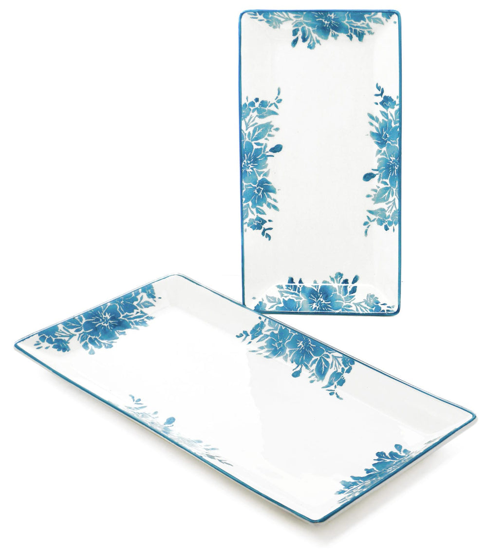Kuchenplatten blau Enzian, 2er Set Speiseteller 28x15 cm - 38x18 cm, Fleischteller eckig
