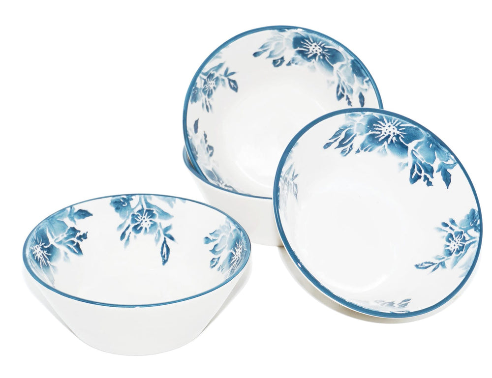Keramikschalen blau Enzian, 4er Dessertschüsseln Set, Obstschalen tief 14 cm Ø