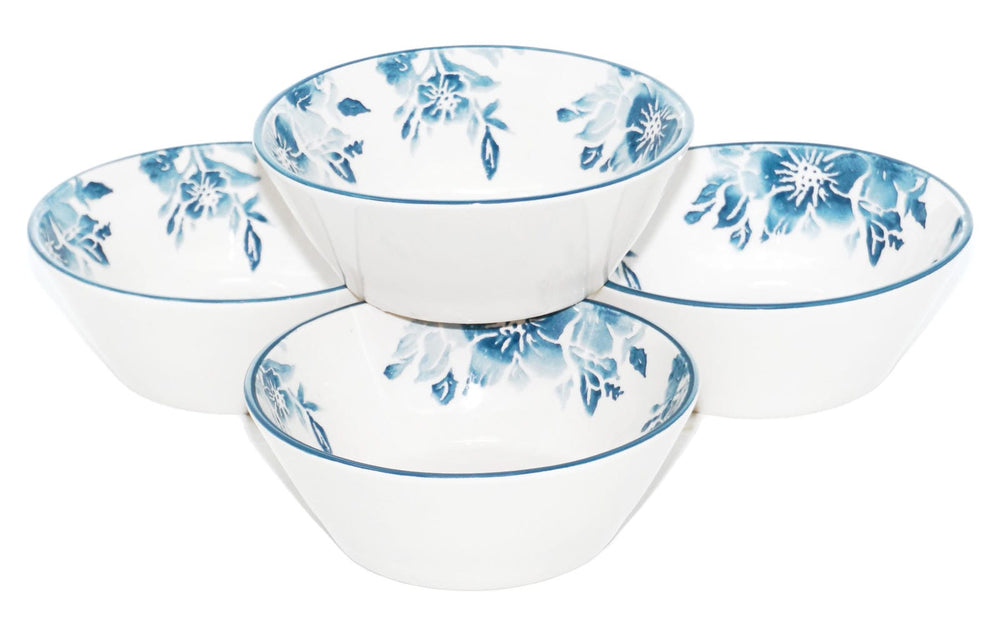 Keramikschalen blau Enzian, 4er Dessertschüsseln Set, Obstschalen tief 14 cm Ø