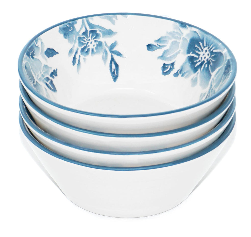 Keramikschalen blau Enzian, 4er Dessertschüsseln Set, Obstschalen tief 14 cm Ø