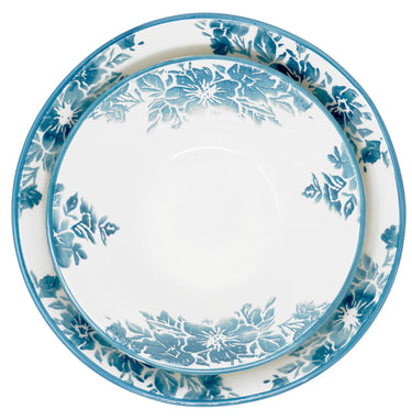 Keramik Schüssel blau Enzian, 2x Pastaschalen 18 cm - 23 cm Ø, runde Müslischale groß