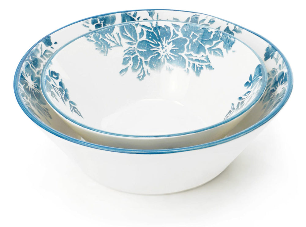 Keramik Schüssel blau Enzian, 2x Pastaschalen 18 cm - 23 cm Ø, runde Müslischale groß