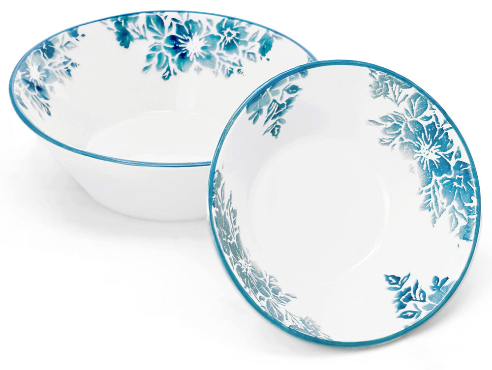 Keramik Schüssel blau Enzian, 2x Pastaschalen 18 cm - 23 cm Ø, runde Müslischale groß