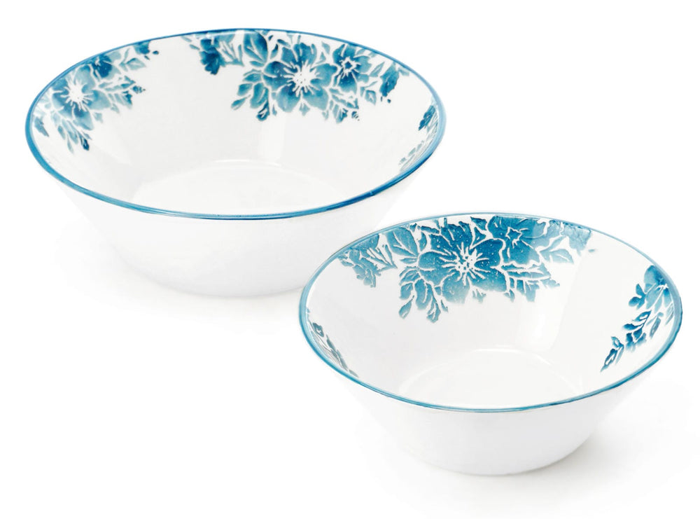 Keramik Schüssel blau Enzian, 2x Pastaschalen 18 cm - 23 cm Ø, runde Müslischale groß