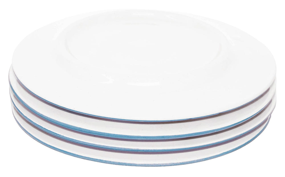 4x Speiseteller blau weiß, Tellerset Keramik 19 cm Ø, runde Dessertteller Blumen Enzian