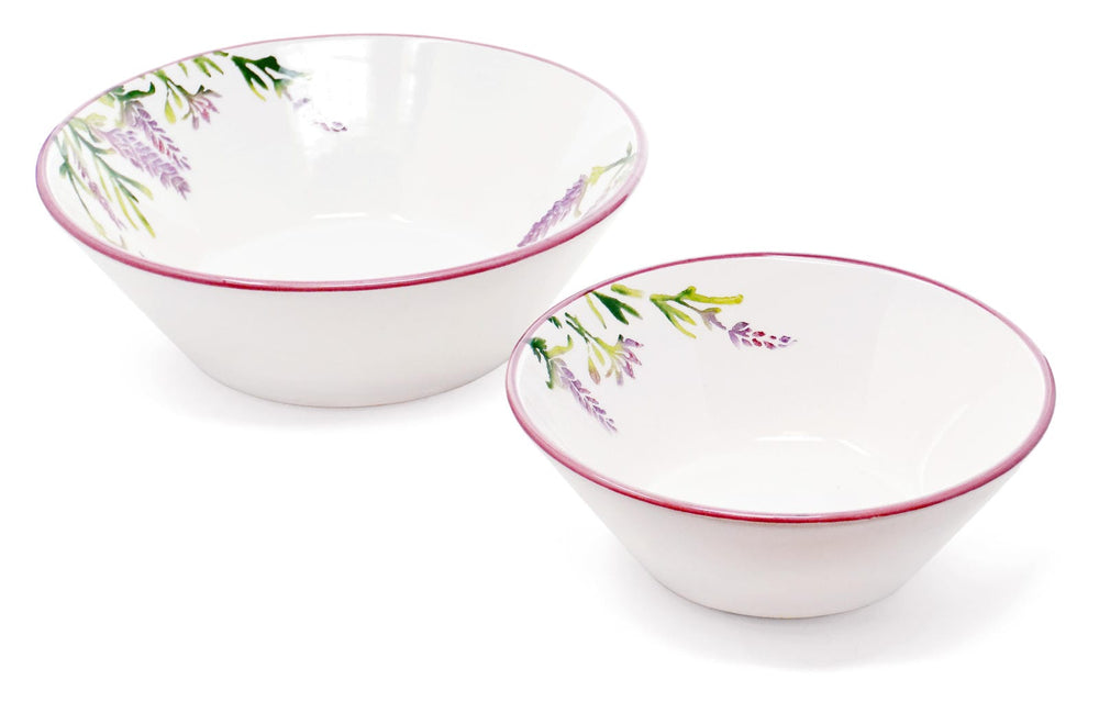 Schalen 2er Set lila Lavendel, Obstschüssel Keramik 18 cm Ø, runde Servierschüssel 23 cm Ø